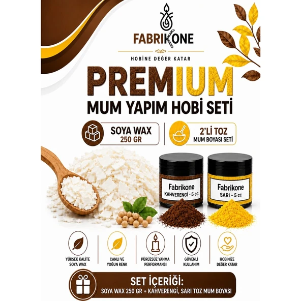 Premium Mum Yapım Hobi Seti - Soya Wax 250 gr - 2'li Toz Mum Boyası Seti - Kahverengi, Sarı BKFABSW2502KHSR ürün görseli 1