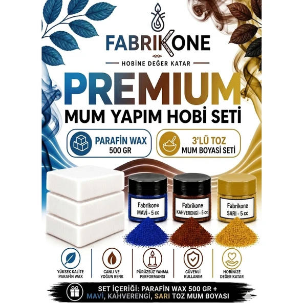 Premium Mum Yapım Hobi Seti - Parafin Wax 500 gr - 3'lü Toz Mum Boyası Seti - Mavi, Kahverengi, Sarı BKFABPW5003MKHSR ürün görseli 1