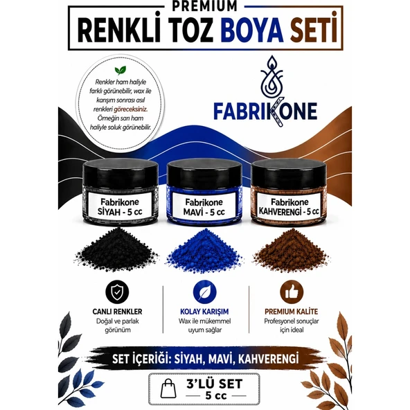 3'lü Set Premium Parafin Soya Wax Toz Mum Boyası Hobi Seti - 5 cc (Siyah, Mavi, Kahverengi) BKFAB3SMKH5G ürün görseli 1