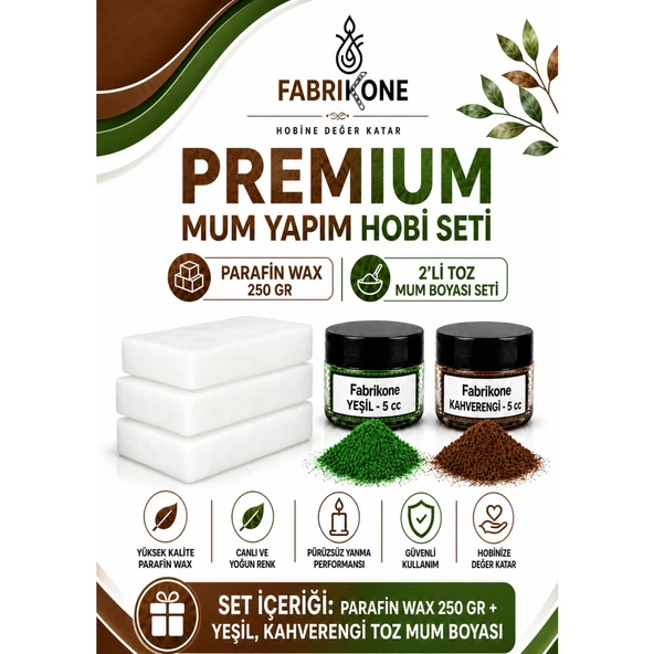 Premium Mum Yapım Hobi Seti - Parafin Wax 250 gr - 2'li Toz Mum Boyası Seti - Yeşil, Kahverengi BKFABPW2502YKH ürün görseli 1