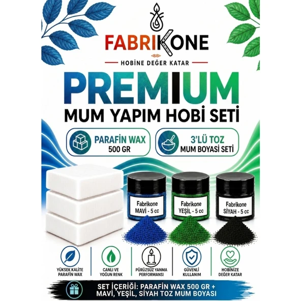 Premium Mum Yapım Hobi Seti - Parafin Wax 500 gr - 3'lü Toz Mum Boyası Seti - Mavi, Yeşil, Siyah BKFABPW5003MYS ürün görseli 1