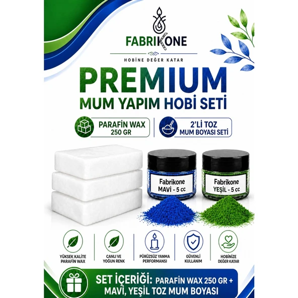 Premium Mum Yapım Hobi Seti - Parafin Wax 250 gr - 2'li Toz Mum Boyası Seti - Mavi, Yeşil BKFABPW2502MY ürün görseli 1