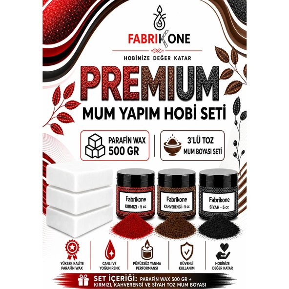 Premium Mum Yapım Hobi Seti - Parafin Wax 500 gr - 3'lü Toz Mum Boyası Seti - Kırmızı, Kahverengi, Siyah BKFABPW5003KKHS ürün görseli 1