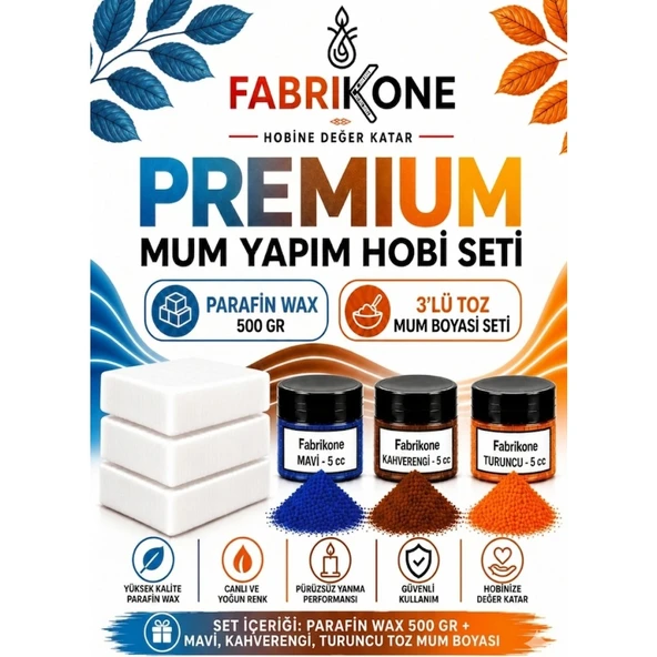 Premium Mum Yapım Hobi Seti - Parafin Wax 500 gr - 3'lü Toz Mum Boyası Seti - Mavi, Kahverengi, Turuncu BKFABPW5003MKHT ürün görseli 1