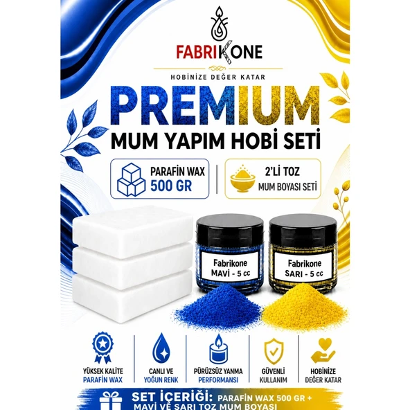 Premium Mum Yapım Hobi Seti - Parafin Wax 500 gr - 2'li Toz Mum Boyası Seti - Mavi, Sarı BKFABPW5002MSR ürün görseli 1