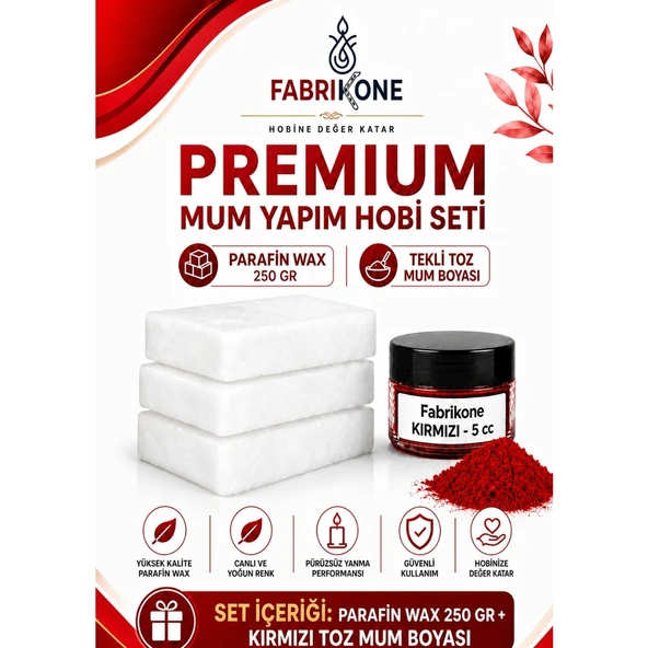Premium Mum Yapım Hobi Seti - Parafin Wax 250 gr - Tekli Toz Mum Boyası - Kırmızı BKFABPW2501K ürün görseli 1