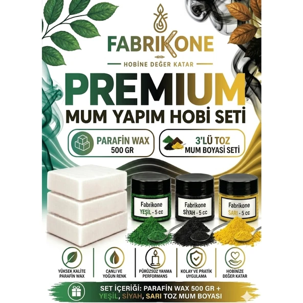 Premium Mum Yapım Hobi Seti - Parafin Wax 500 gr - 3'lü Toz Mum Boyası Seti - Yeşil, Siyah, Sarı BKFABPW5003YSSR ürün görseli 1