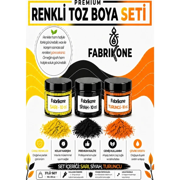 3'lü Set Premium Parafin Soya Wax Toz Mum Boyası Hobi Seti - 10 cc (Sarı, Siyah, Turuncu) BKFAB3SRST10G ürün görseli 1
