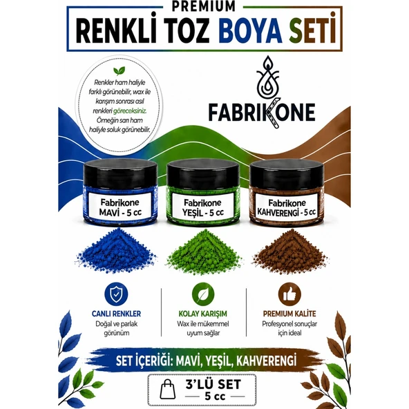 3'lü Set Premium Parafin Soya Wax Toz Mum Boyası Hobi Seti - 5 cc (Mavi, Yeşil, Kahverengi) BKFAB3MYKH5G ürün görseli 1
