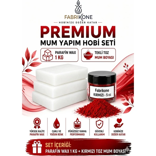 Premium Mum Yapım Hobi Seti - Parafin Wax 1 kg - Tekli Toz Mum Boyası - Kırmızı BKFABPW1KG1K ürün görseli 1