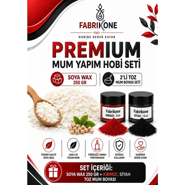 Premium Mum Yapım Hobi Seti - Soya Wax 250 gr - 2'li Toz Mum Boyası Seti - Kırmızı, Siyah BKFABSW2502KS ürün görseli 1