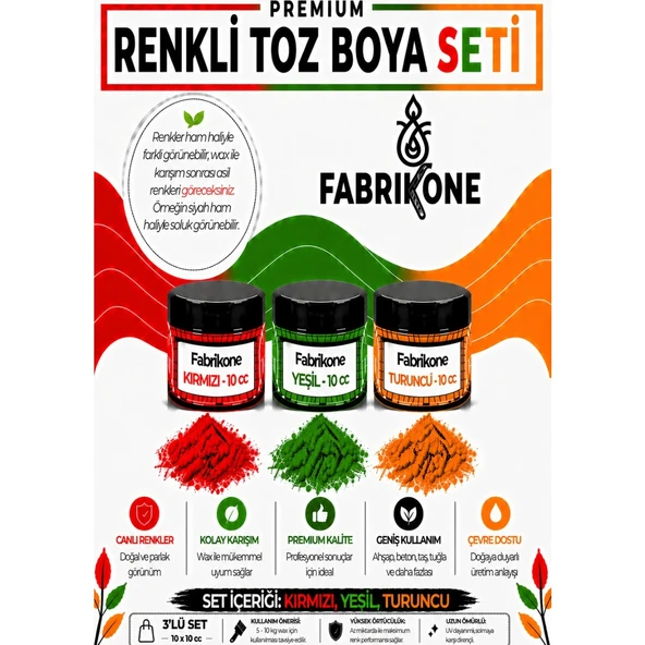 3'lü Set Premium Parafin Soya Wax Toz Mum Boyası Hobi Seti - 10 cc (Kırmızı, Yeşil, Turuncu) BKFAB3KYT10G ürün görseli 1