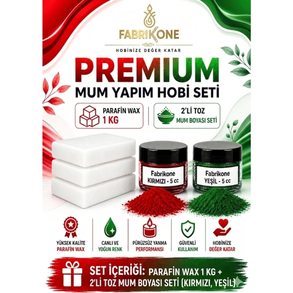 Premium Mum Yapım Hobi Seti - Parafin Wax 1 kg - 2'li Toz Mum Boyası Seti - Kırmızı, Yeşil BKFABPW1KG2KY ürün görseli 1