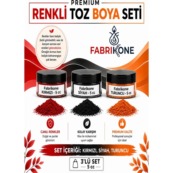 3'lü Set Premium Parafin Soya Wax Toz Mum Boyası Hobi Seti - 5 cc (Kırmızı, Siyah, Turuncu) BKFAB3KST5G ürün görseli 1