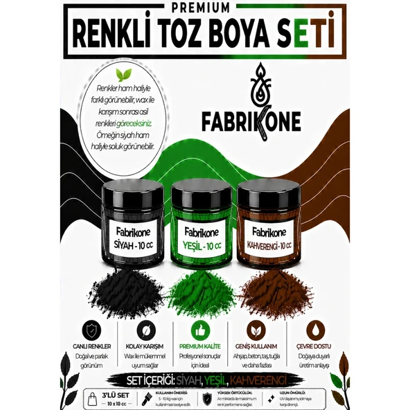 3'lü Set Premium Parafin Soya Wax Toz Mum Boyası Hobi Seti - 10 cc (Siyah, Yeşil, Kahverengi) BKFAB3SYKH10G ürün görseli 1