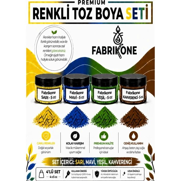 4'lü Set Premium Parafin Soya Wax Toz Mum Boyası Hobi Seti - 5 cc (Sarı, Mavi, Yeşil, Kahverengi) BKFAB4SRMYKH5G ürün görseli 1
