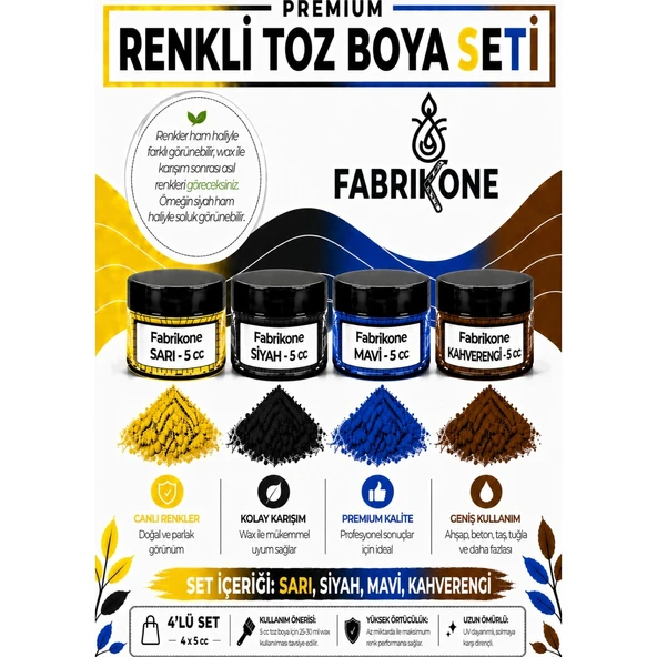 4'lü Set Premium Parafin Soya Wax Toz Mum Boyası Hobi Seti - 5 cc (Sarı, Siyah, Mavi, Kahverengi) BKFAB4SRSMKH5G ürün görseli 1