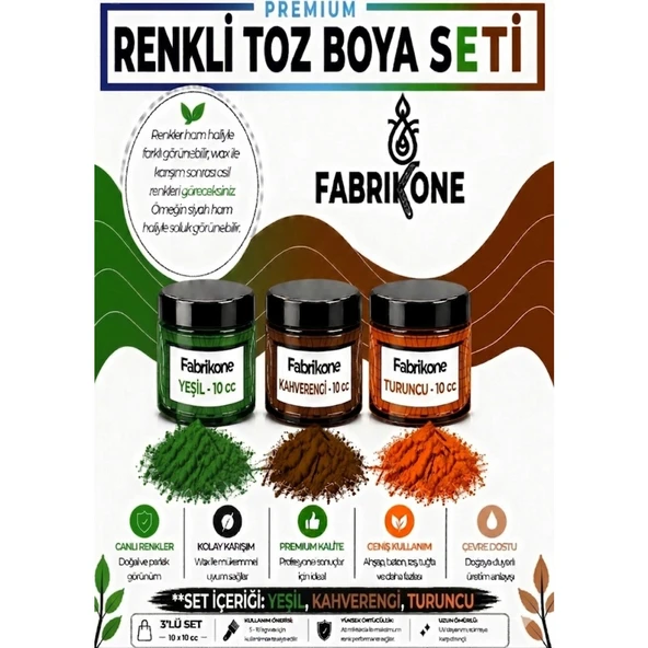 3'lü Set Premium Parafin Soya Wax Toz Mum Boyası Hobi Seti - 10 cc (Yeşil, Kahverengi, Turuncu) BKFAB3YKHT10G ürün görseli 1