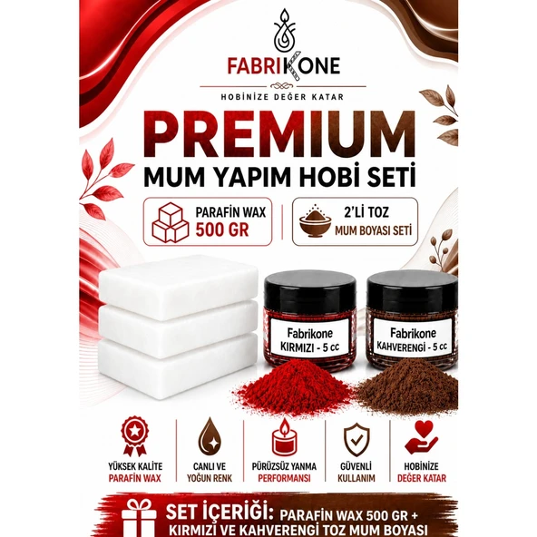 Premium Mum Yapım Hobi Seti - Parafin Wax 500 gr - 2'li Toz Mum Boyası Seti - Kırmızı, Kahverengi BKFABPW5002KKH ürün görseli 1