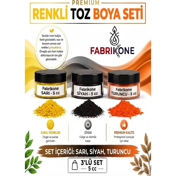 3'lü Set Premium Parafin Soya Wax Toz Mum Boyası Hobi Seti - 5 cc (Sarı, Siyah, Turuncu) BKFAB3SRST5G ürün görseli 1