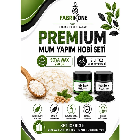 Premium Mum Yapım Hobi Seti - Soya Wax 250 gr - 2'li Toz Mum Boyası Seti - Yeşil, Siyah BKFABSW2502YS ürün görseli 1