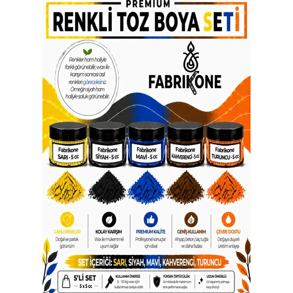 5'li Set Premium Parafin Soya Wax Toz Mum Boyası Hobi Seti - 5 cc (Sarı, Siyah, Mavi, Kahverengi, Turuncu) BKFAB5SRSMKHT5G ürün görseli 1