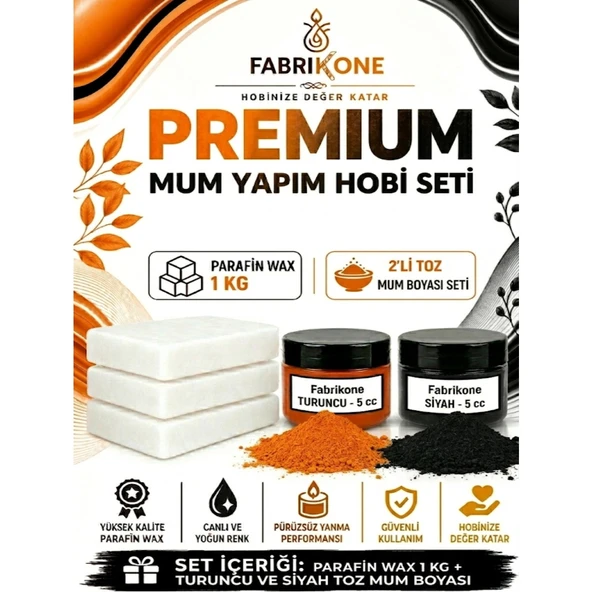 Premium Mum Yapım Hobi Seti - Parafin Wax 1 kg - 2'li Toz Mum Boyası Seti - Turuncu, Siyah BKFABPW1KG2TS ürün görseli 1