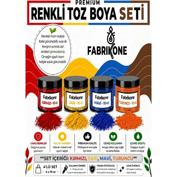 Toz Mum Boyası Seti 10 cc 4’lü – Soya & Parafin Wax Için – Kırmızı, Sarı, Mavi, Turuncu BKFAB4KSRMT10G ürün görseli 1