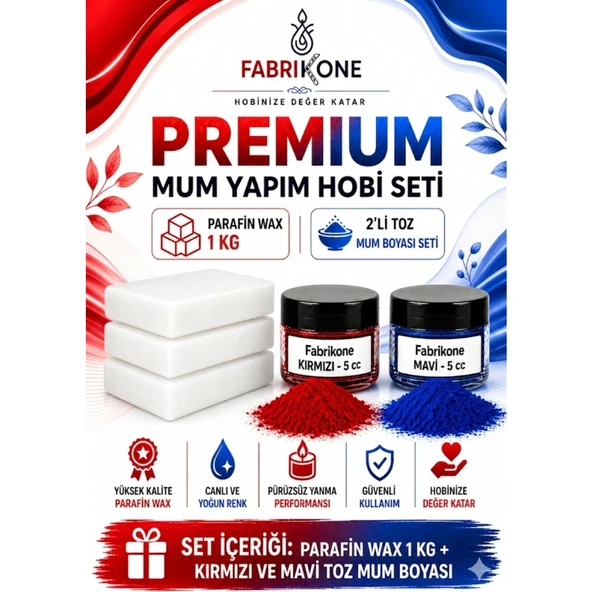 Premium Mum Yapım Hobi Seti - Parafin Wax 1 kg - 2'li Toz Mum Boyası Seti - Kırmızı, Mavi BKFABPW1KG2KM ürün görseli 1