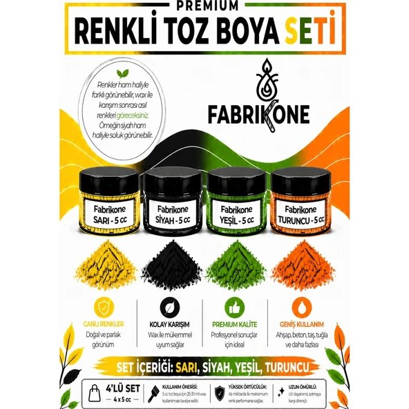 4'lü Set Premium Parafin Soya Wax Toz Mum Boyası Hobi Seti - 5 cc (Sarı, Siyah, Yeşil, Turuncu) BKFAB4SRSYT5G ürün görseli 1