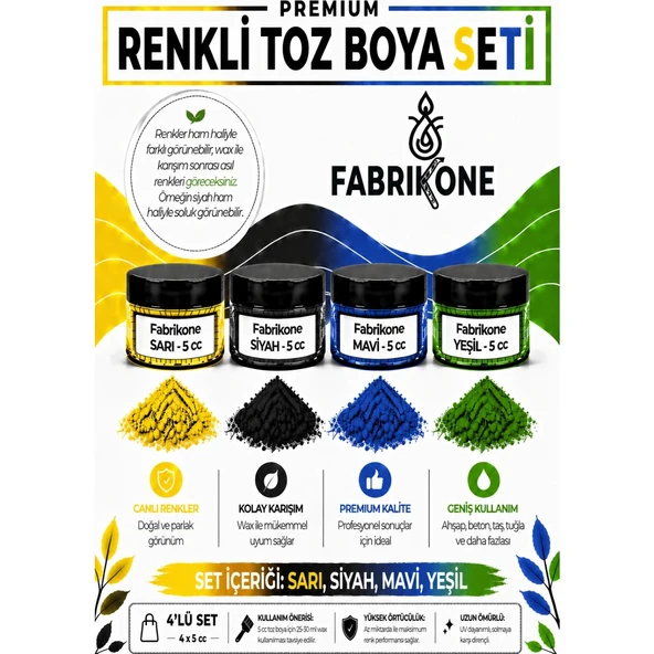 4'lü Set Premium Parafin Soya Wax Toz Mum Boyası Hobi Seti - 5 cc (Sarı, Siyah, Mavi, Yeşil) BKFAB4SRSMY5G ürün görseli 1