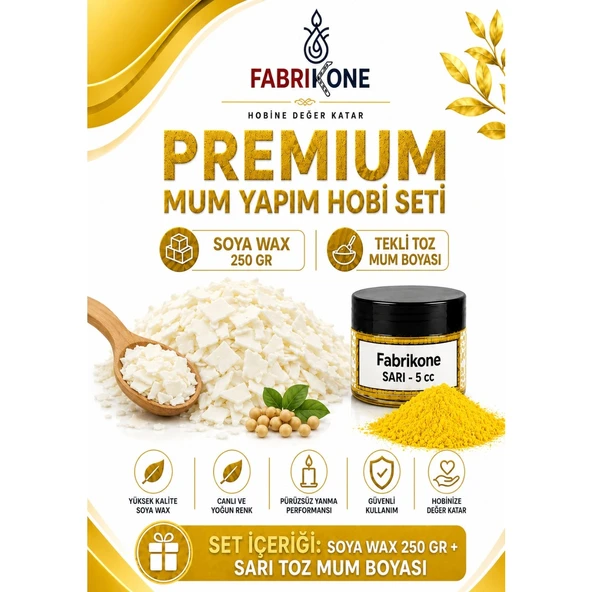 Premium Mum Yapım Hobi Seti - Soya Wax 250 gr - Tekli Toz Mum Boyası - Sarı BKFABSW2501SR ürün görseli 1