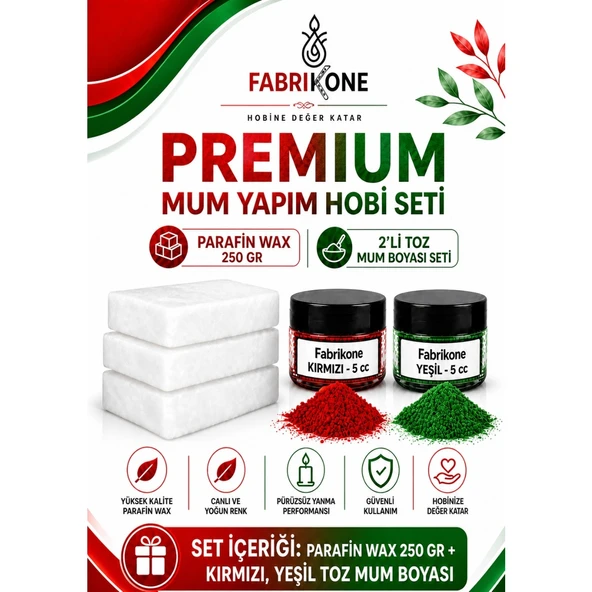 Premium Mum Yapım Hobi Seti - Parafin Wax 250 gr - 2'li Toz Mum Boyası Seti - Kırmızı, Yeşil BKFABPW2502KY ürün görseli 1