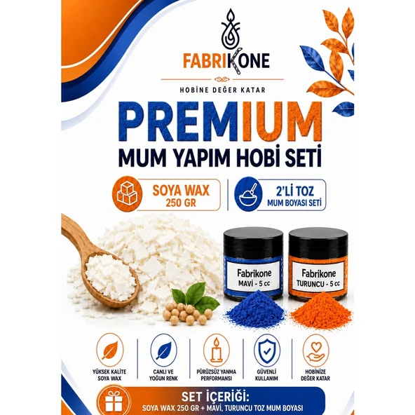 Premium Mum Yapım Hobi Seti - Soya Wax 250 gr - 2'li Toz Mum Boyası Seti - Mavi, Turuncu BKFABSW2502MT ürün görseli 1
