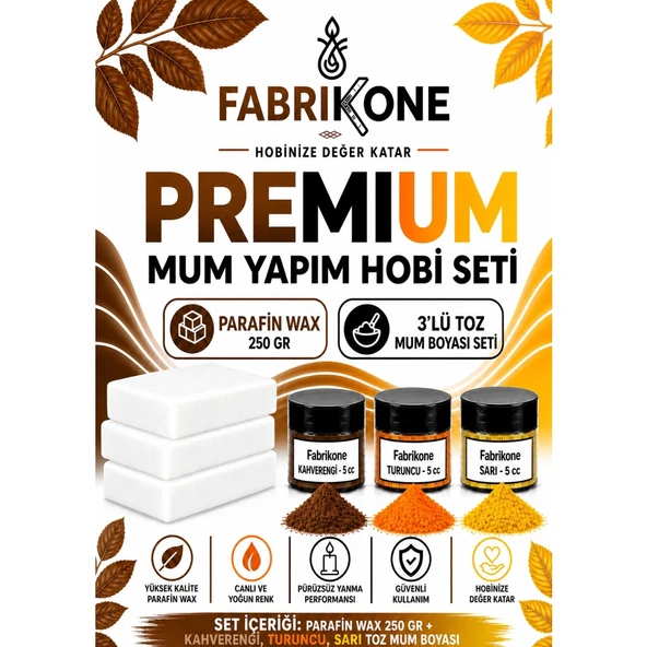 Premium Mum Yapım Hobi Seti - Parafin Wax 250 gr - 3'lü Toz Mum Boyası Seti - Kahverengi, Turuncu, Sarı BKFABPW2503KHTSR ürün görseli 1