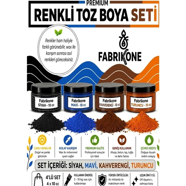 Toz Mum Boyası Seti 10 cc 4’lü – Soya & Parafin Wax Için – Siyah, Mavi, Kahverengi, Turuncu BKFAB4SMKHT10G ürün görseli 1