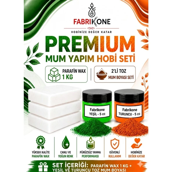 Premium Mum Yapım Hobi Seti - Parafin Wax 1 kg - 2'li Toz Mum Boyası Seti - Yeşil, Turuncu BKFABPW1KG2YT ürün görseli 1