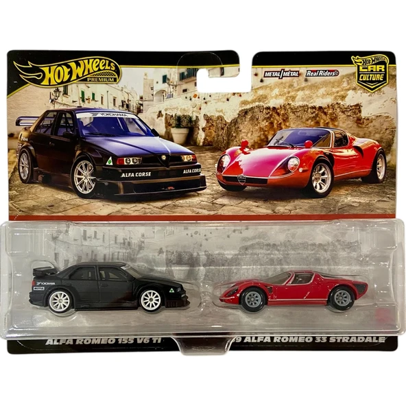 Hot Wheels Premium Car Culture 2'Li Arabalar Alfa Romeo155 V6 TI - 69 Alfa Romeo 33 Stradale ürün görseli 1
