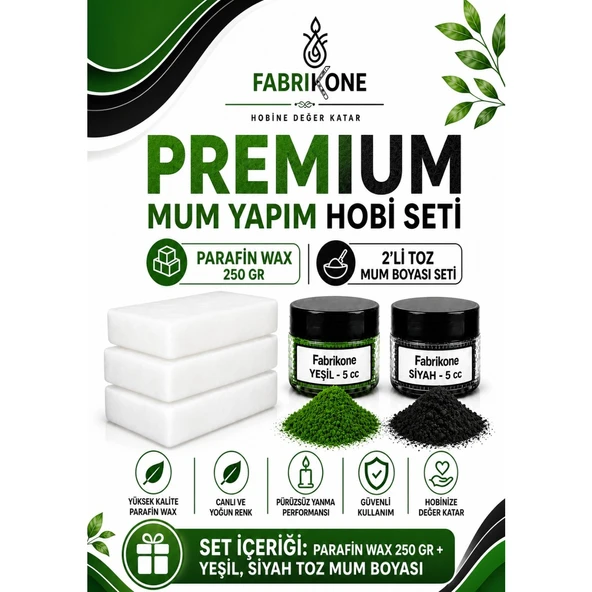 Premium Mum Yapım Hobi Seti - Parafin Wax 250 gr - 2'li Toz Mum Boyası Seti - Yeşil, Siyah BKFABPW2502YS ürün görseli 1