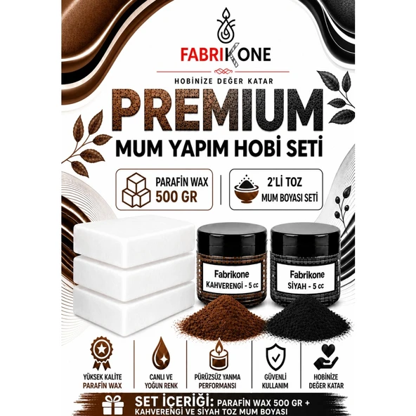 Premium Mum Yapım Hobi Seti - Parafin Wax 500 gr - 2'li Toz Mum Boyası Seti - Kahverengi, Siyah BKFABPW5002KHS ürün görseli 1