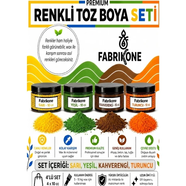Toz Mum Boyası Seti 10 cc 4’lü – Soya & Parafin Wax Için – Sarı, Yeşil, Kahverengi, Turuncu BKFAB4SRYKHT10G ürün görseli 1
