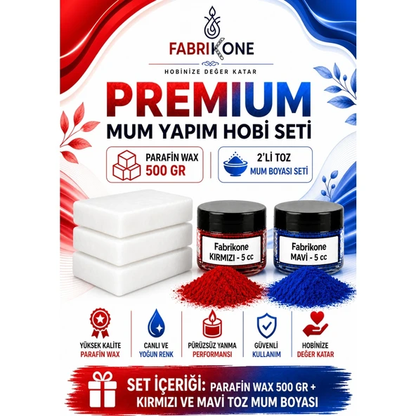 Premium Mum Yapım Hobi Seti - Parafin Wax 500 gr - 2'li Toz Mum Boyası Seti - Kırmızı, Mavi BKFABPW5002KM ürün görseli 1