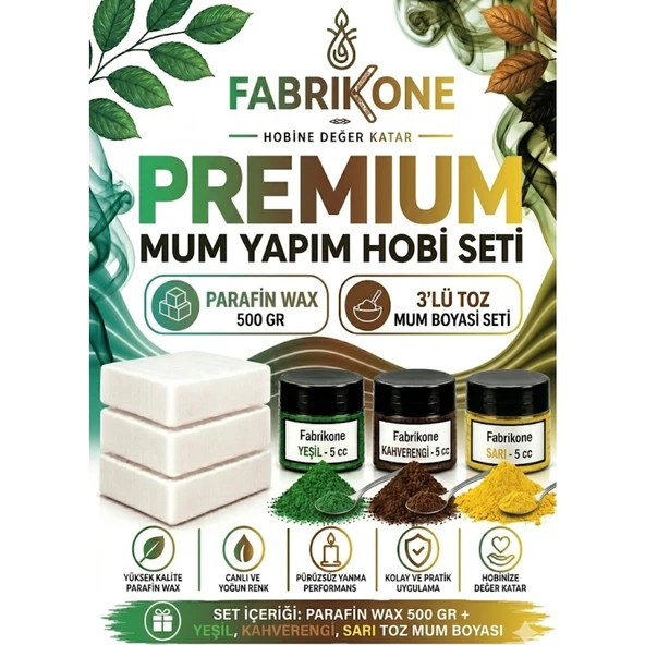 Premium Mum Yapım Hobi Seti - Parafin Wax 500 gr - 3'lü Toz Mum Boyası Seti - Yeşil, Kahverengi, Sarı BKFABPW5003YKHSR ürün görseli 1