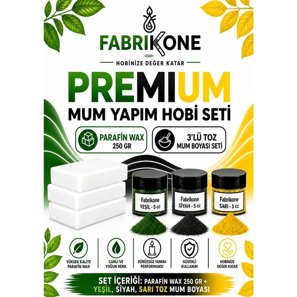 Premium Mum Yapım Hobi Seti - Parafin Wax 250 gr - 3'lü Toz Mum Boyası Seti - Yeşil, Siyah, Sarı BKFABPW2503YSSR ürün görseli 1