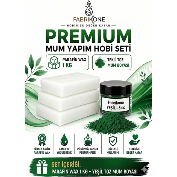 Premium Mum Yapım Hobi Seti - Parafin Wax 1 kg - Tekli Toz Mum Boyası - Yeşil BKFABPW1KG1Y ürün görseli 1