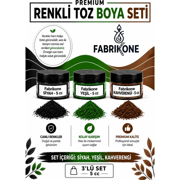 3'lü Set Premium Parafin Soya Wax Toz Mum Boyası Hobi Seti - 5 cc (Siyah, Yeşil, Kahverengi) BKFAB3SYKH5G ürün görseli 1
