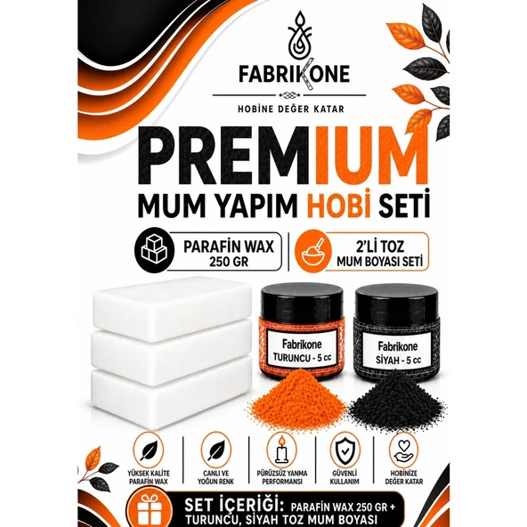 Premium Mum Yapım Hobi Seti - Parafin Wax 250 gr - 2'li Toz Mum Boyası Seti - Turuncu, Siyah BKFABPW2502TS ürün görseli 1
