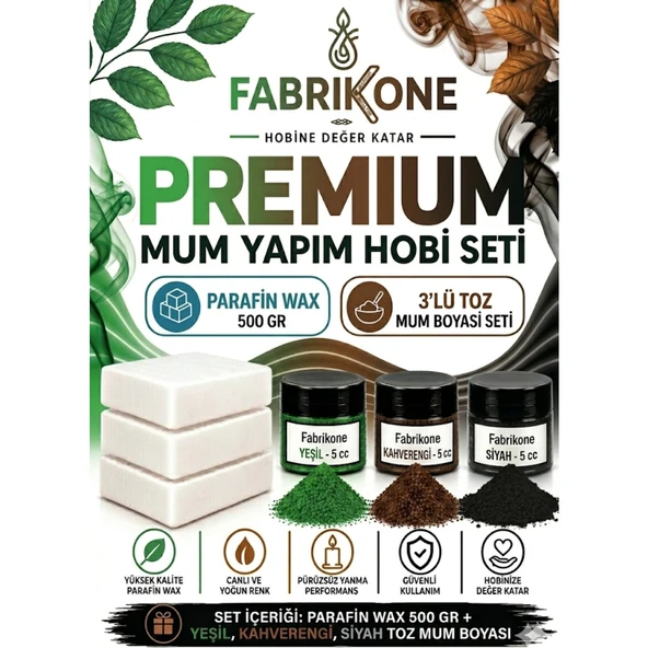 Premium Mum Yapım Hobi Seti - Parafin Wax 500 gr - 3'lü Toz Mum Boyası Seti - Yeşil, Kahverengi, Siyah BKFABPW5003YKHS ürün görseli 1