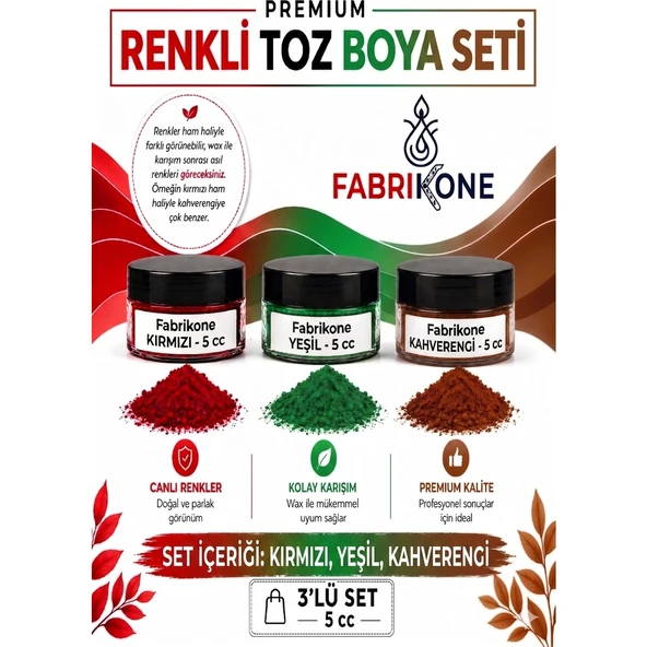 3'lü Set Premium Parafin Soya Wax Toz Mum Boyası Hobi Seti - 5 cc (Kırmızı, Yeşil, Turuncu) BKFAB3KYT5G ürün görseli 1