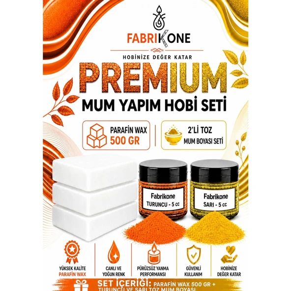 Premium Mum Yapım Hobi Seti - Parafin Wax 500 gr - 2'li Toz Mum Boyası Seti - Turuncu, Sarı BKFABPW5002TSR ürün görseli 1